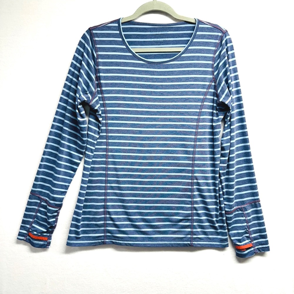 Orvis Trout Bum Shirt Womens M Blue Striped Insect Shield Long Sleeve Thumbholes